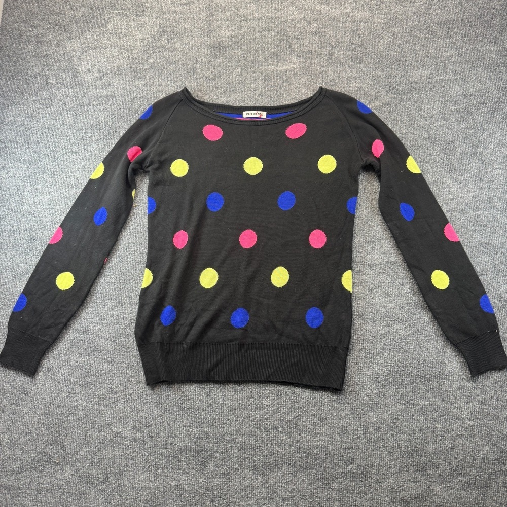 Clef De Sol Sweater Womens M Black Colorful Polka Dot Knit Long Sleeve Pullover